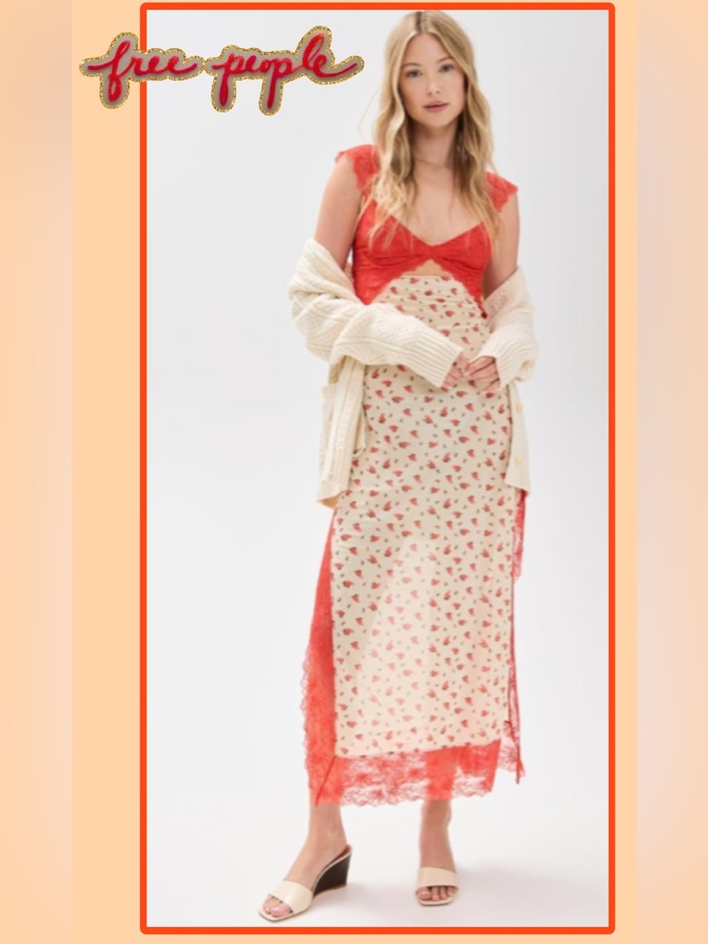 NWT Free People Suddenly Fine Floral Lace Maxi Slip Dress Nightgown Tea Combo XS